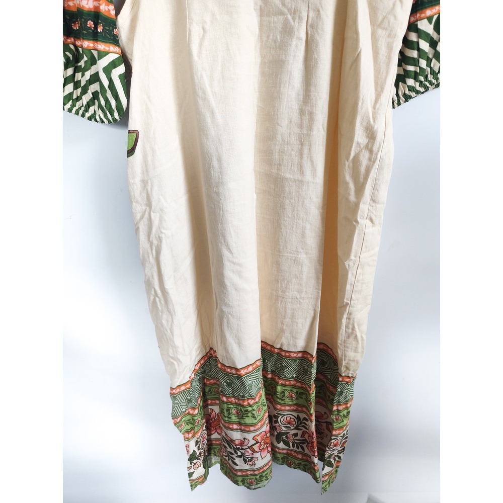 New Farm Rio Maxi Dress Large Palm Linen Blend V-Neck Cutout Puff Sleeve NWT - Picture 12 of 12